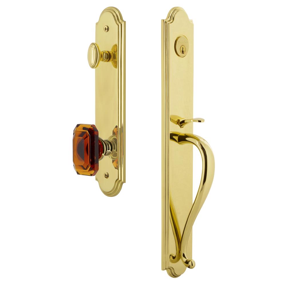 Grandeur by Nostalgic Warehouse ARCSGRBCA Arc One-Piece Handleset with S Grip and Baguette Amber Knob in Lifetime Brass
